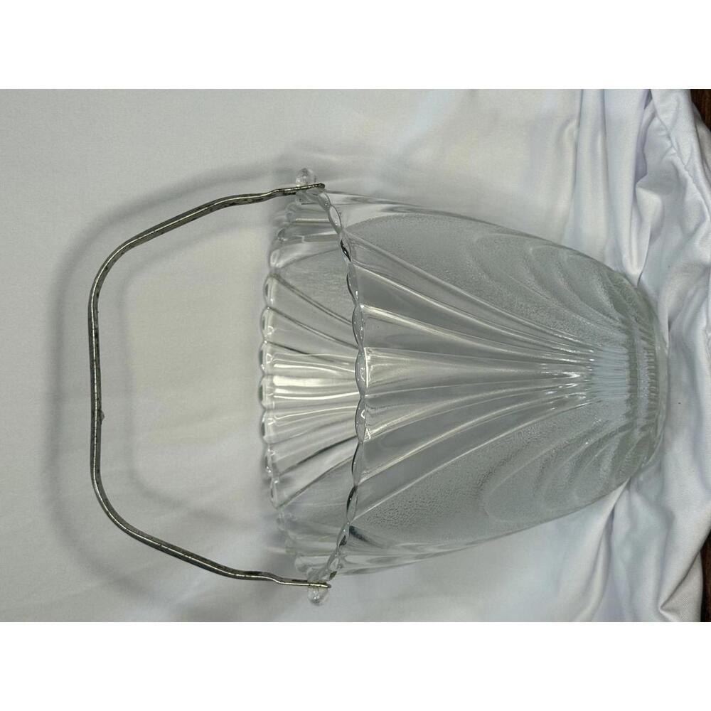 Vintage Mid Century Modern Glass Ice Bucket with Metal Handle
